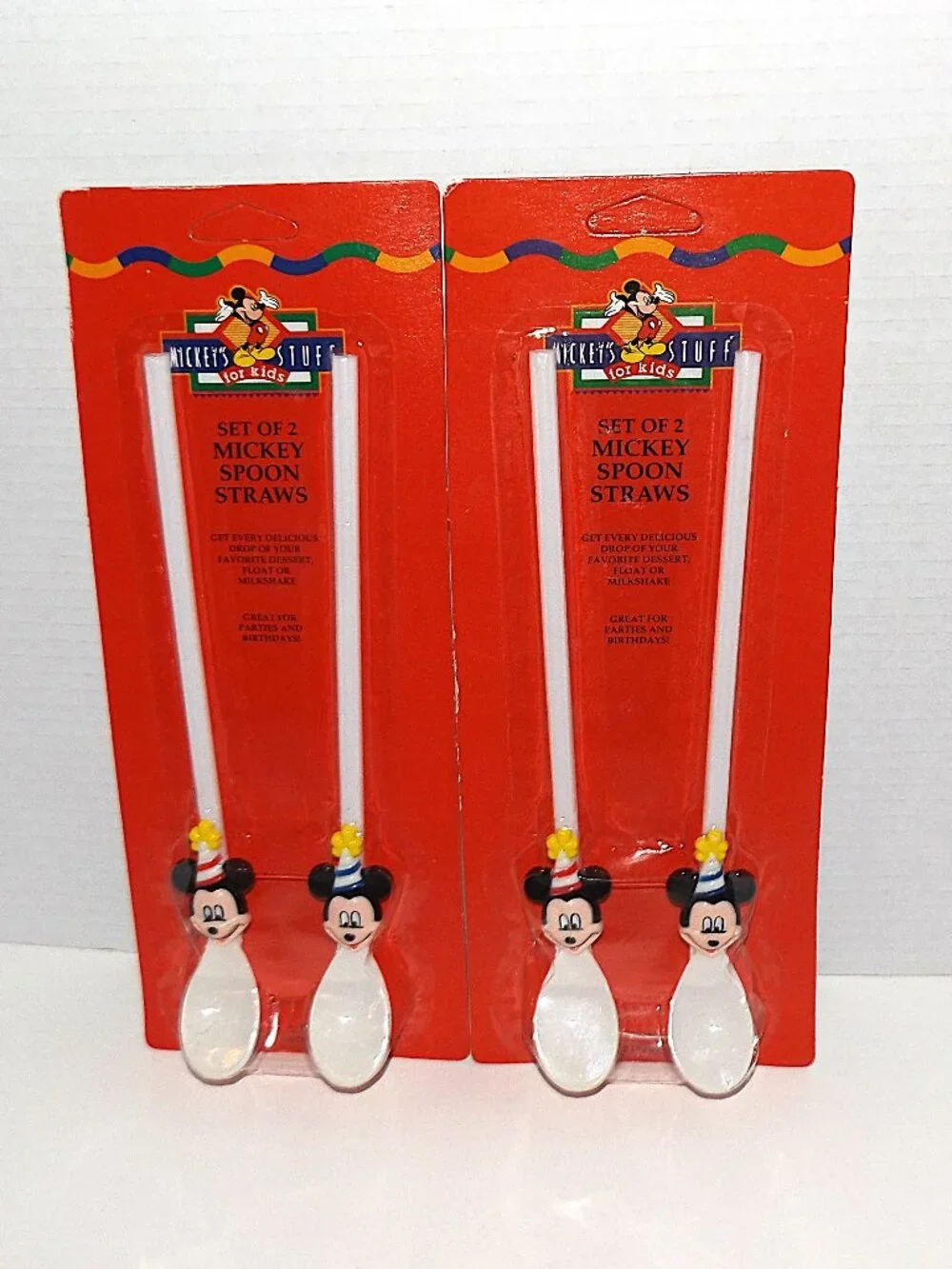 2 – 1990s Vintage Pkg Mickey Spoon Straws Set of 2 Disney #18240 New Sealed